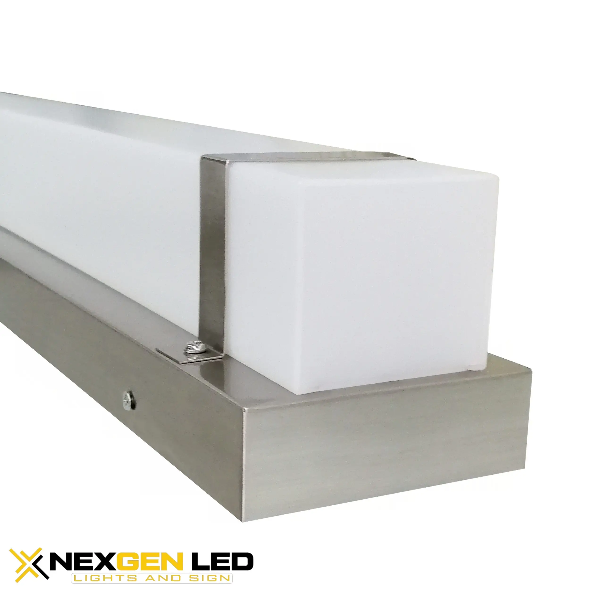 2-3-scaled-1.webp 24″Vanity Fixture, Brushed endcap, White acrylic lens,square back plate. 25W, CRI 80, 3000K/4000K/5000K - Image 1