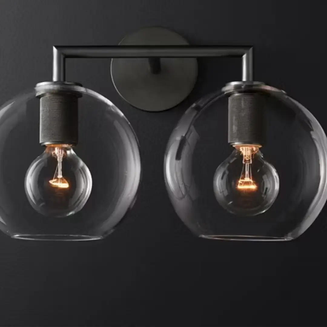 2374.webp 110–125V Black Frosted Glass Wall Sconce – Dual Light (17.25”W) - Image 1