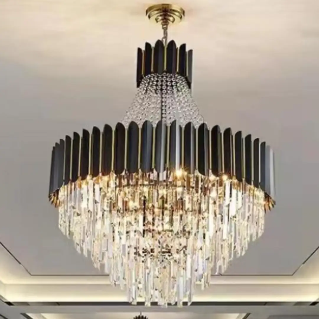 2393.webp 110–125V Gold & Black Crystal Chandelier (M2393) - Image 1