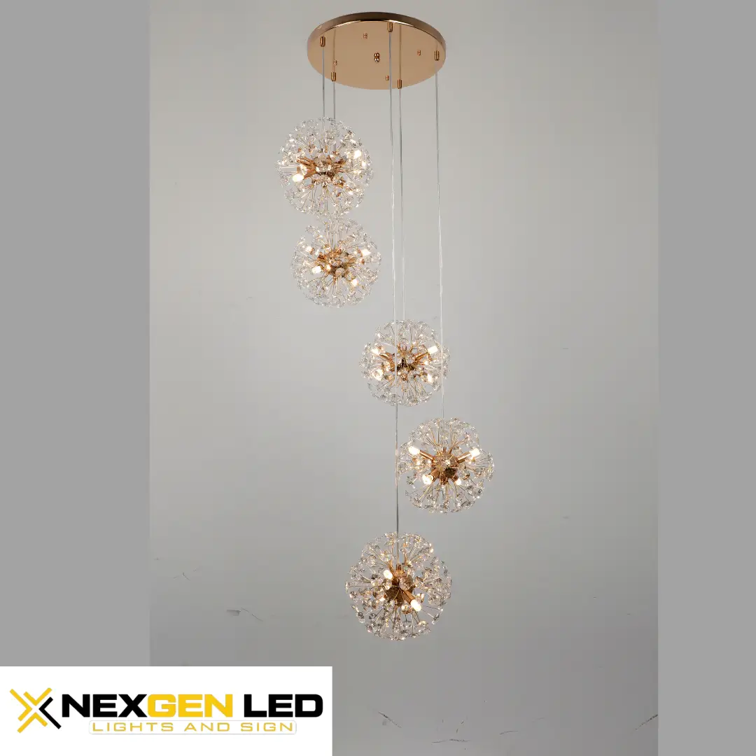 2835.webp Modern Firework Crystal LED Chandelier – 5 Globe Pendant - Image 1