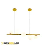 Modern Linear Globe Pendant Light – 5 Frosted Glass Globes on Gold Rod