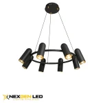 Modern Circular Chandelier with 8 Black Cylinder Spotlights