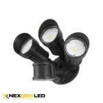 “LED security light -3 HEAD Voltage: 120V AC Power: 20W, Bronze Finish, CCT:5000K with PIR motion sensor,non- dimmable, wet location.”