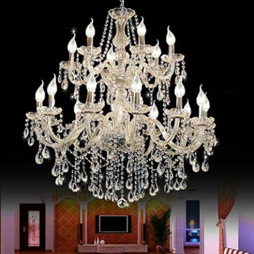 M-18006.webp Chrome Crystal Chandelier – 40’’ Diameter, 36’’ Height - Image 1
